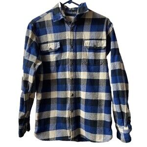 Jachs Shacket  Mens Medium Blue White Heavy Flannel Buffalo Check Button Up